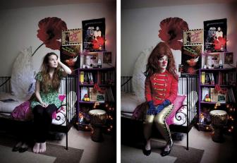 Pictures of people in regular clothes and workers' clothes.